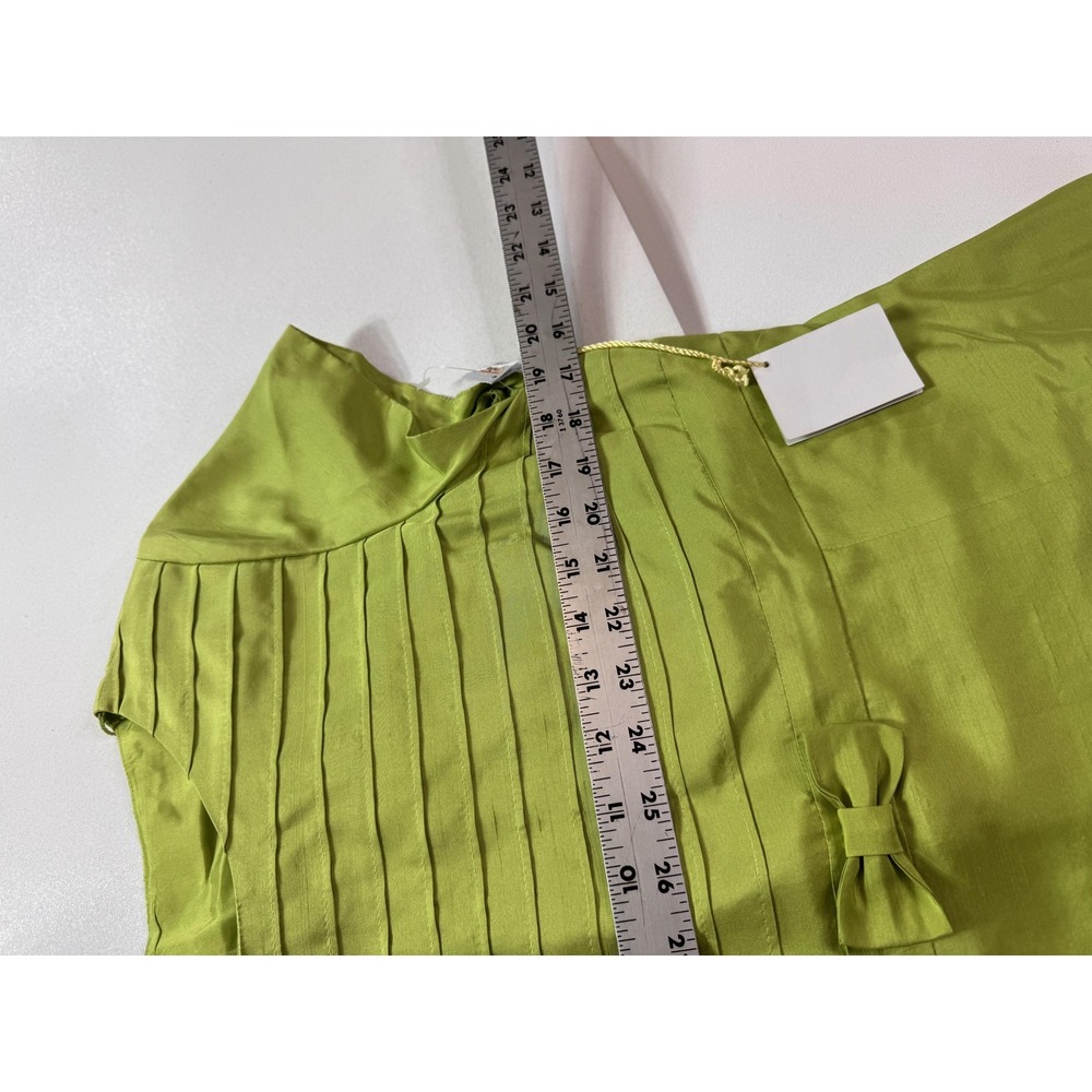 Talbots Dress Womens Petite 12 Green Silk Shantung A Line Bow Knee Length - Picture 5 of 10